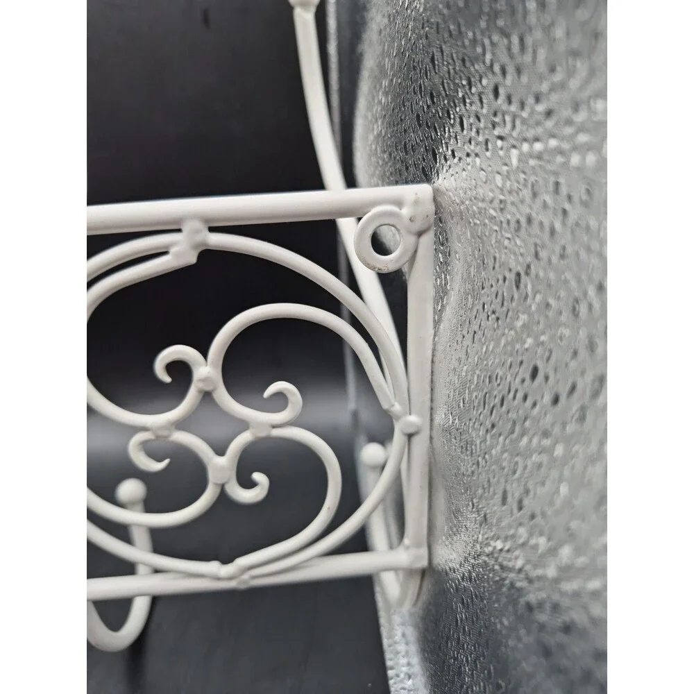White Ornate Metal Scroll Work Wall Mount Coat Towel Rack 12 Hooks Cottage Core